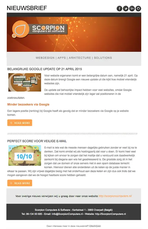 Onze nieuwsbrief ook geschikt voor mobiel